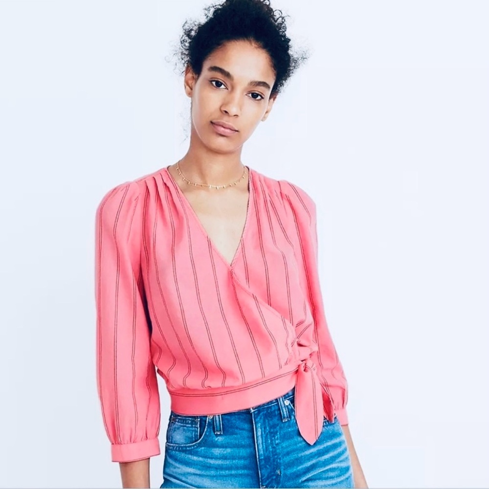 Madewell Pink Striped Wrap Blouse